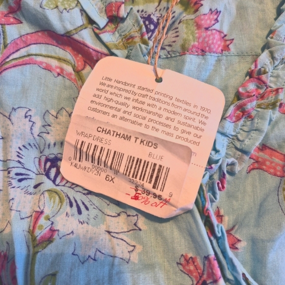 Little Handprint girls size 6X wrap dress pretty floral pattern, lt blue  NWT - Picture 3 of 6